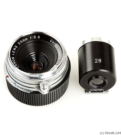 Canon: 25mm (2.5cm) f3.5 (SM, w/finder) camera