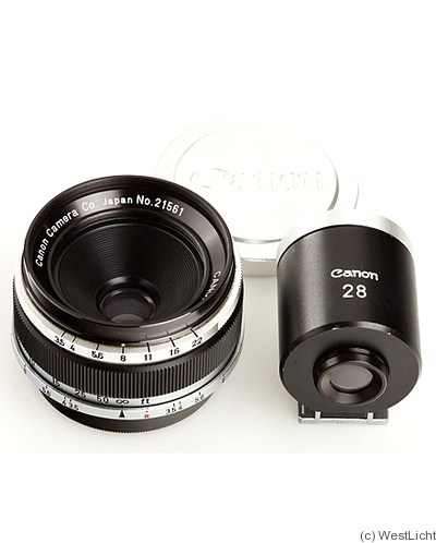 Canon: 28mm (2.8cm) f3.5 (SM, black/chrome, w/finder) camera