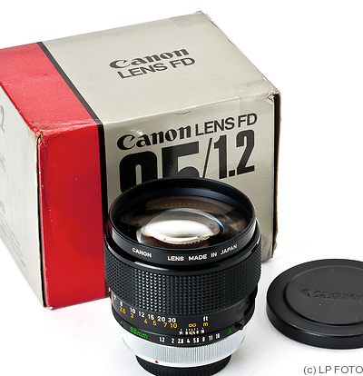 Canon: 85mm (8.5cm) f1.2 FD S.S.C Aspherical camera