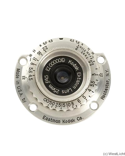 Kodak: 25mm (2.5cm) f4.5 Extanon (prototype) camera