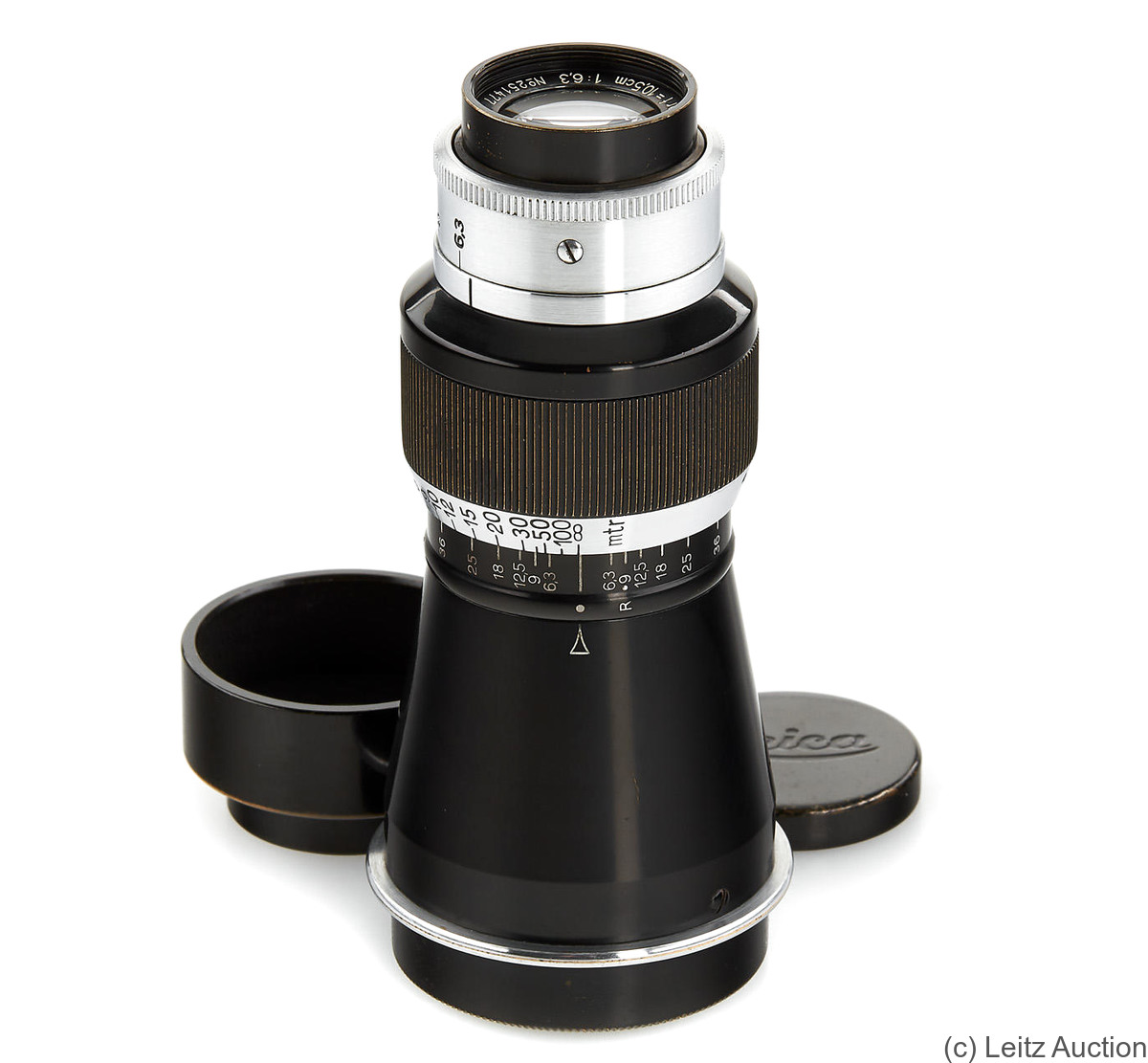 Leitz: 105mm (10.5cm) f6.3 Elmar (SM, black/chrome) camera