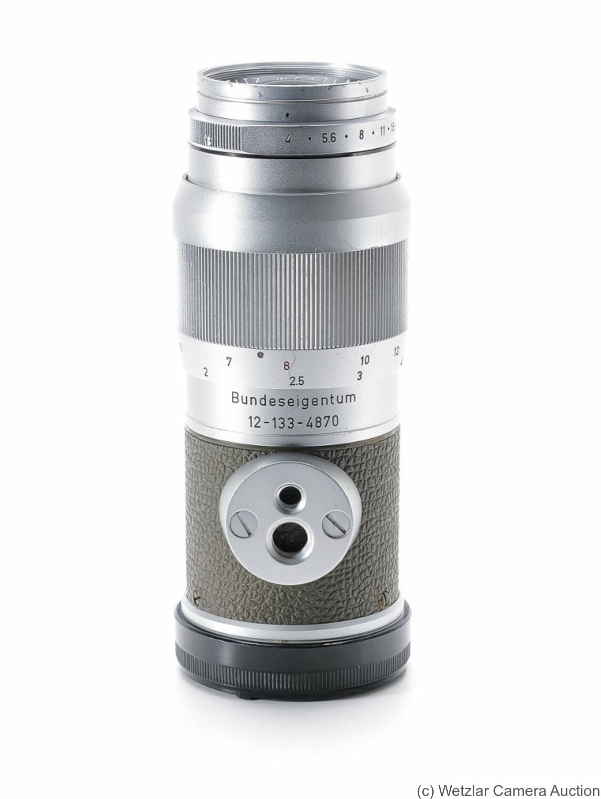 Leitz: 135mm (13.5cm) f4 Elmar (BM, chrome, olive) Bundeseigentum camera