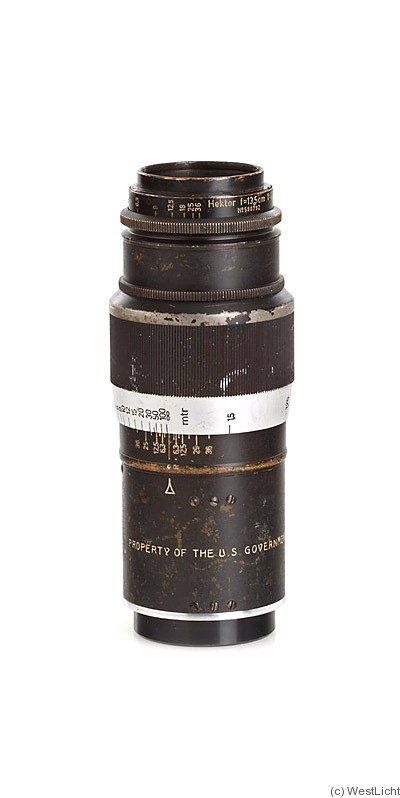 Leitz: 135mm (13.5cm) f4.5 Hektor (SM, black/chrome) 'US Government' camera