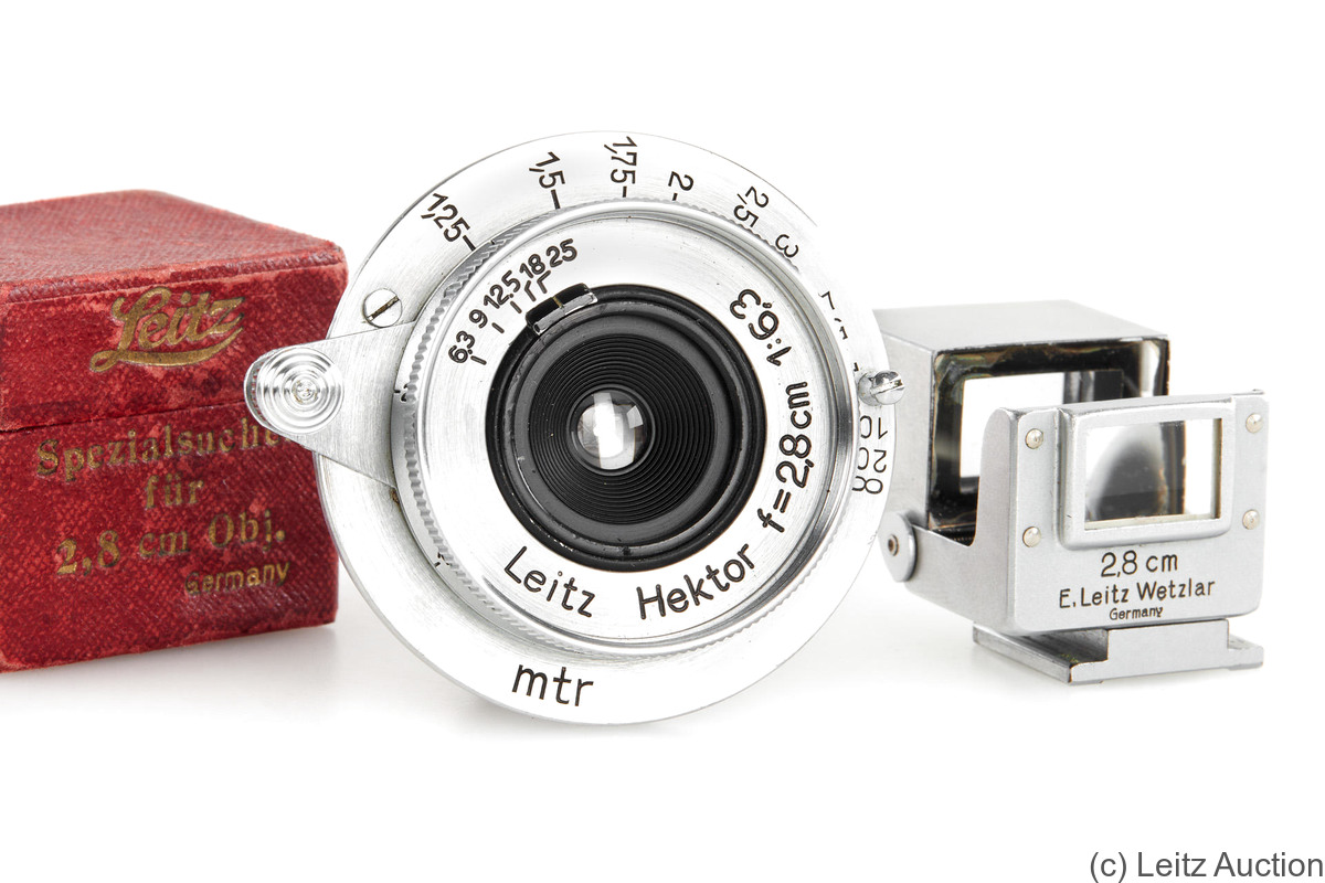 Leitz: 28mm (2.8cm) f6.3 Hektor (SM, chrome, w/viewfinder) camera
