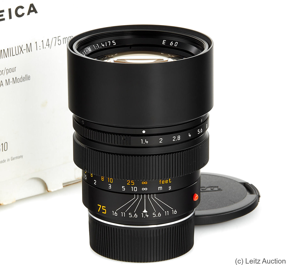 Leitz: 75mm (7.5cm) f1.4 Summilux-M (BM, black, 11810) camera