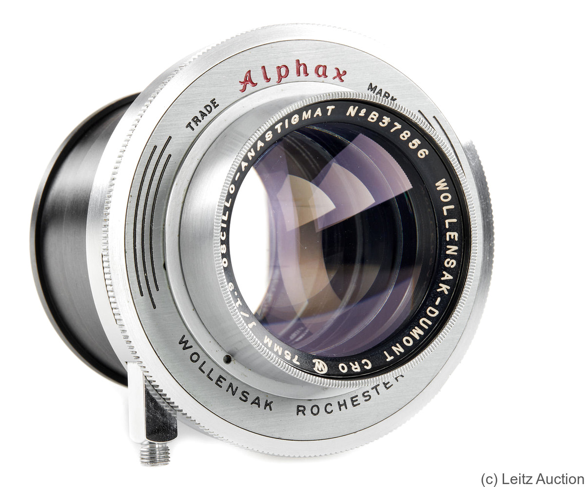 Wollensak: 75mm (7.5cm) f1.9 Oscillo-Anastigmat (Alphax) camera