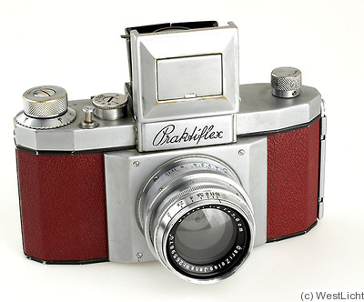 KW (KameraWerkstatten): Praktiflex (1939-1946, chrome body, red leather) camera