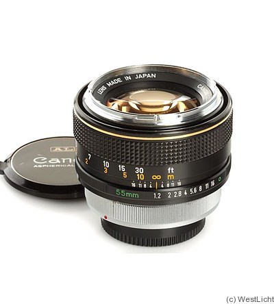 Canon: 55mm (5.5cm) f1.2 FD AL camera