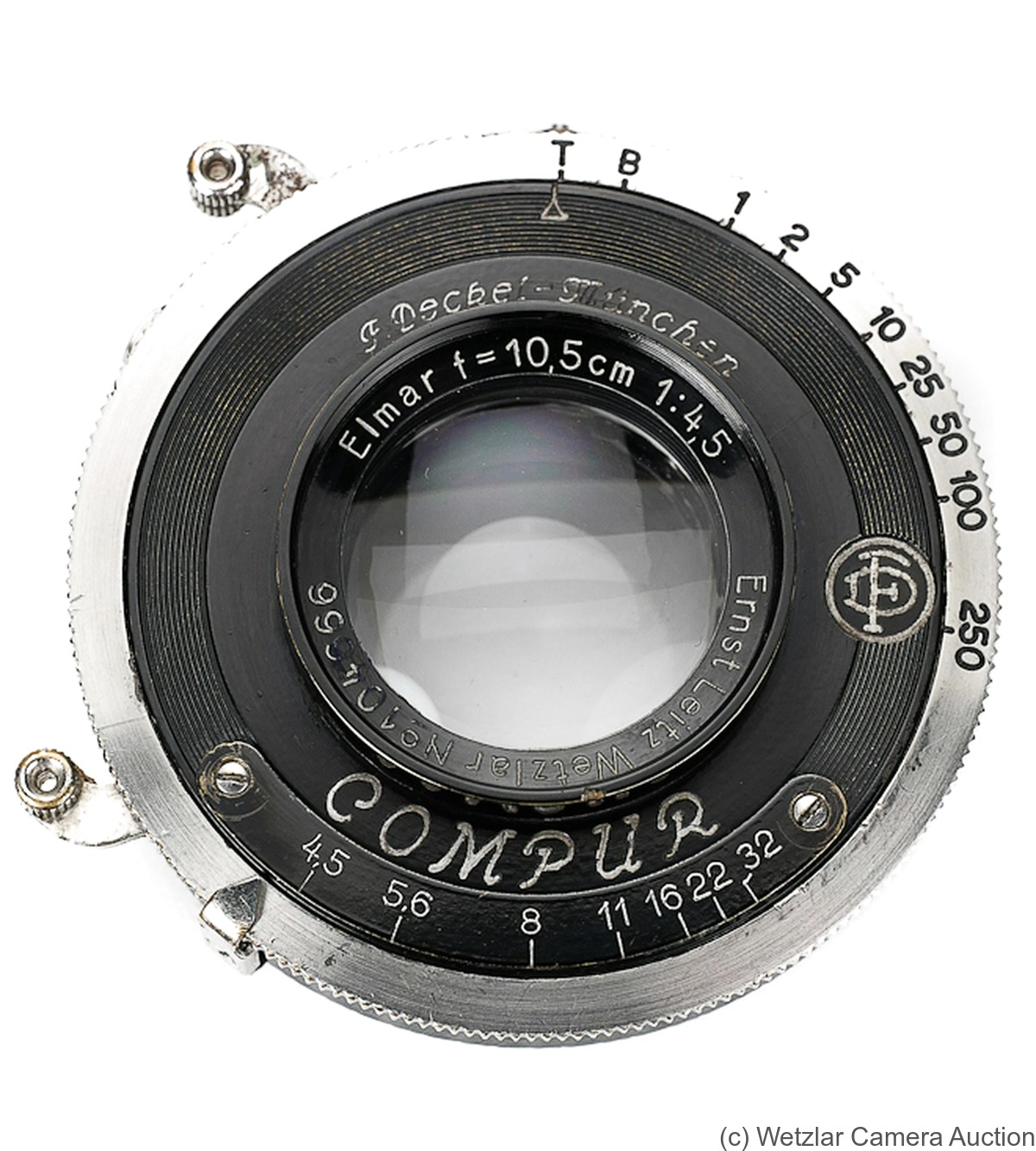 Leitz: 105mm (10.5cm) f4.5 Elmar (SM, w/Compur) camera