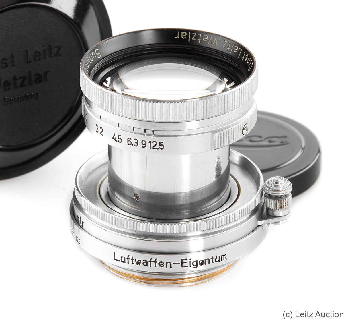 Leitz: 50mm (5cm) f2 Summar (SM, collapsible, chrome) 'Luftwaffen-Eigentum' camera