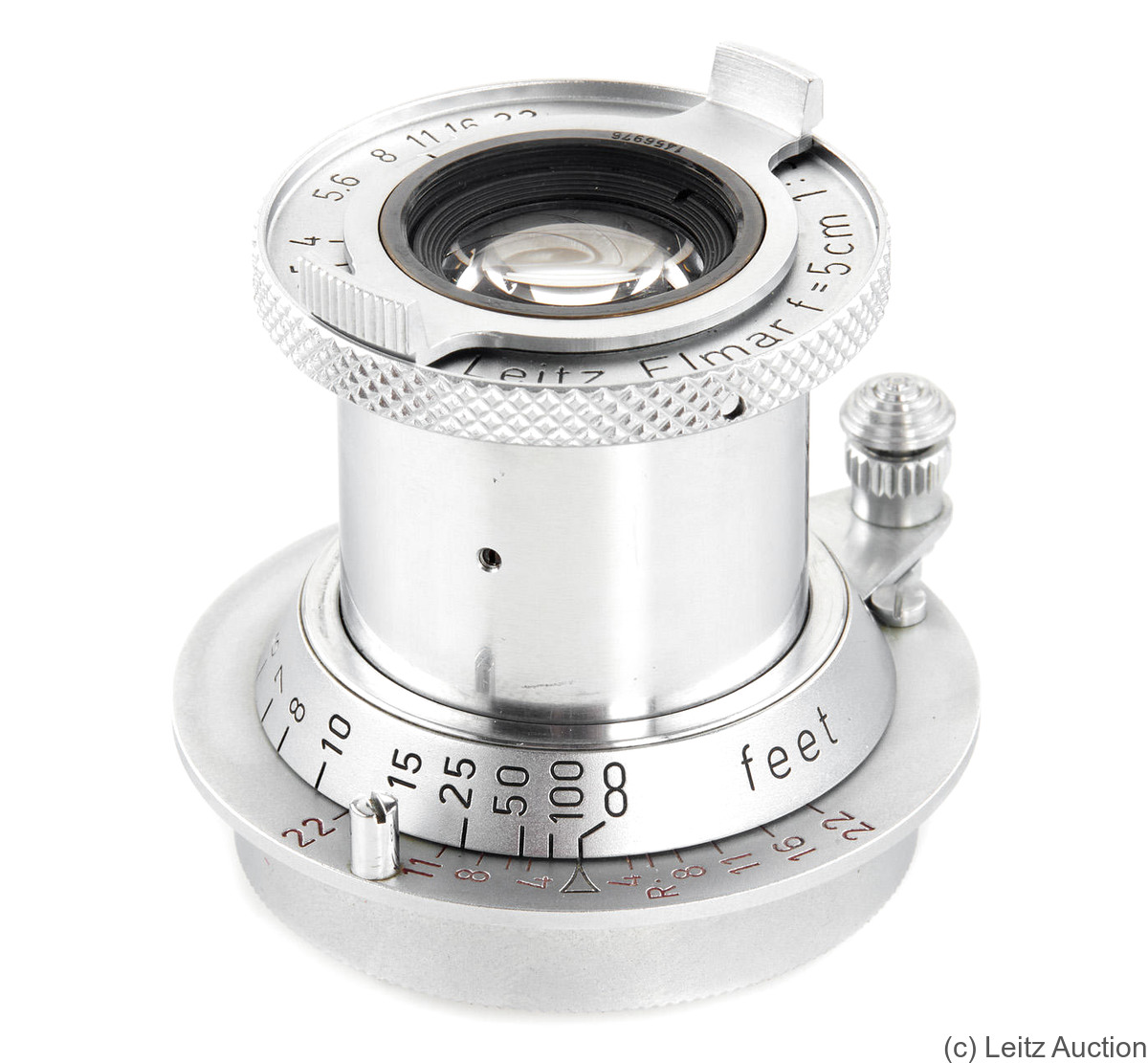 Leitz: 50mm (5cm) f3.5 Elmar (SM, chrome, red scale, prototype) camera