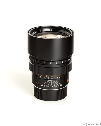 Leitz: 75mm (7.5cm) f1.4 Summilux-M (BM, black, 11815) camera