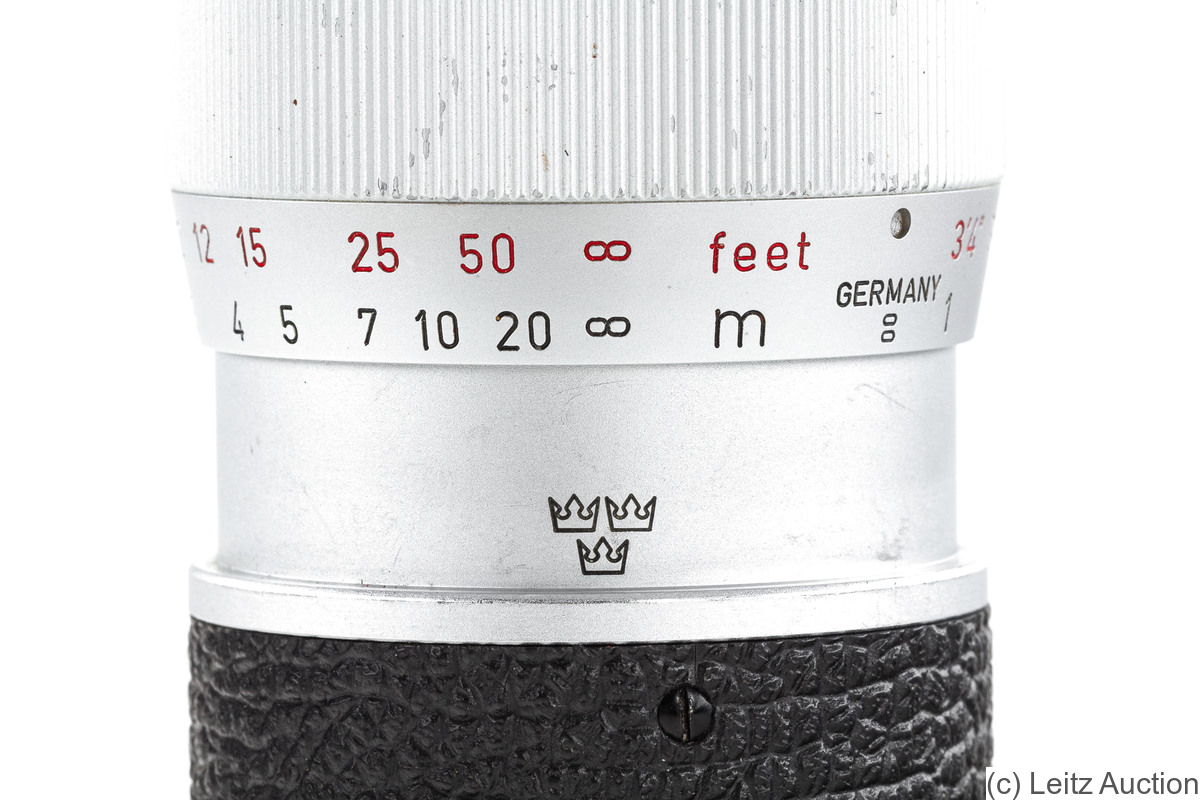 Leitz: 90mm (9cm) f4 Elmar (SM, chrome) 'Three Crowns' camera