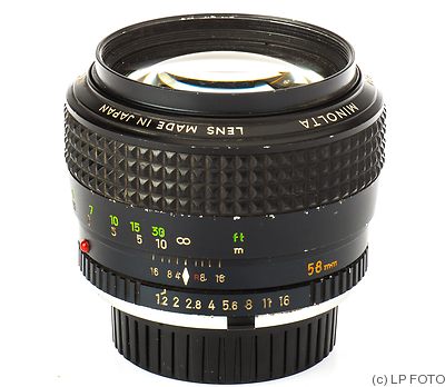 Minolta: 58mm (5.8cm) f1.2 Rokkor MC (Minolta MC) camera