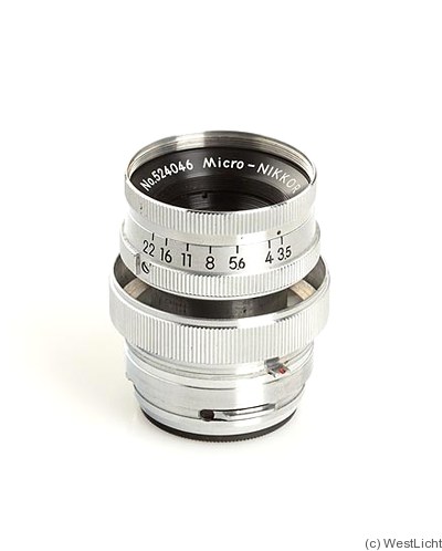 Nikon: 50mm (5cm) f3.5 Micro-Nikkor (BM, chrome) Lens Price Guide 