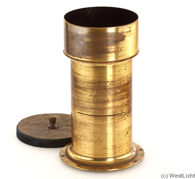 Voigtländer: Petzval (brass, 39cm len, 750mm focal len, 14cm dia) camera